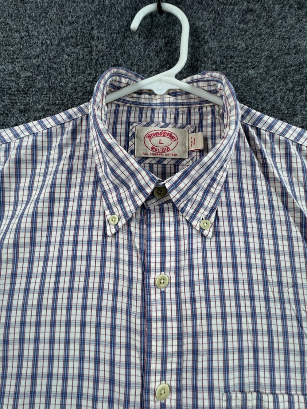 Brooks Brothers Large Check White Blue Button-Down Men Preppy Cotton Shirt Adult